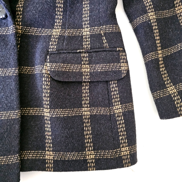 Toffs vintage wool blend blazer size 2 petite charcoal gray plaid single button - Picture 5 of 11
